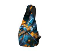 DISUOFEART Crossbody Sling Bag with Graphic Prints, Large Capacity Shoulder Backpack, Travel Chest Bag for Women & Men-28, Blue Dragonfly on Orange Blooms, 19.7" × 9.5" × 3.5", Art Deco