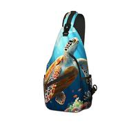 DISUOFEART Crossbody Sling Bag with Graphic Prints, Large Capacity Shoulder Backpack, Travel Chest Bag for Women & Men-28, Coral Reef-dwelling Sea Turtle, 19.7" × 9.5" × 3.5", Art Deco