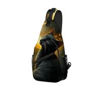 DISUOFEART Crossbody Sling Bag with Graphic Prints, Large Capacity Shoulder Backpack, Travel Chest Bag for Women & Men-27, Black Cat Under Crescent Moon, 19.7" × 9.5" × 3.5", Art Deco
