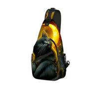DISUOFEART Crossbody Sling Bag with Graphic Prints, Large Capacity Shoulder Backpack, Travel Chest Bag for Women & Men-13, Cat By Crescent Moon, 19.7" × 9.5" × 3.5", Art Deco