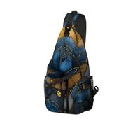DISUOFEART Crossbody Sling Bag with Graphic Prints, Large Capacity Shoulder Backpack, Travel Chest Bag for Women & Men-8, Glass Window of Dark Blue Rose, 19.7" × 9.5" × 3.5", Art Deco