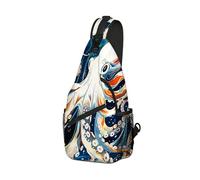 DISUOFEART Crossbody Sling Bag with Graphic Prints, Large Capacity Shoulder Backpack, Travel Chest Bag for Women & Men-3, White Octopus in the Ocean, 19.7" × 9.5" × 3.5", Art Deco