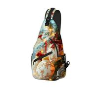 DISUOFEART Crossbody Sling Bag with Graphic Prints, Large Capacity Shoulder Backpack, Travel Chest Bag for Women & Men-13, Snowy Tree Ornaments With Red Bows, 19.7" × 9.5" × 3.5", Art Deco