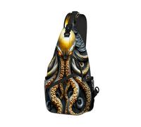 DISUOFEART Crossbody Sling Bag with Graphic Prints, Large Capacity Shoulder Backpack, Travel Chest Bag for Women & Men-12, Golden Octopus Sculpture, 19.7" × 9.5" × 3.5", Art Deco