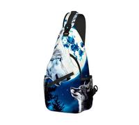 DISUOFEART Crossbody Sling Bag with Graphic Prints, Large Capacity Shoulder Backpack, Travel Chest Bag for Women & Men-10, Two Wolves Howling at the Moon, 19.7" × 9.5" × 3.5", Art Deco