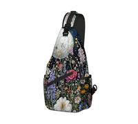 DISUOFEART Crossbody Sling Bag with Graphic Prints, Large Capacity Shoulder Backpack, Travel Chest Bag for Women & Men-4, Wildflower Under the Moonlight, 19.7" × 9.5" × 3.5", Art Deco