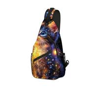 DISUOFEART Crossbody Sling Bag with Graphic Prints, Large Capacity Shoulder Backpack, Travel Chest Bag for Women & Men-28, Cosmic Kitten (Starry Fur & Galaxies), 19.7" × 9.5" × 3.5", Art Deco