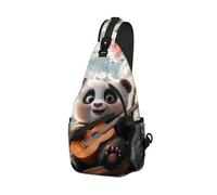 DISUOFEART Crossbody Sling Bag with Graphic Prints, Large Capacity Shoulder Backpack, Travel Chest Bag for Women & Men-21, Panda Cub on Swing With Ukulele, 19.7" × 9.5" × 3.5", Art Deco