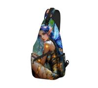 DISUOFEART Crossbody Sling Bag with Graphic Prints, Large Capacity Shoulder Backpack, Travel Chest Bag for Women & Men-8, Enchanted Forest Fairy With Blue Wings, 19.7" × 9.5" × 3.5", Art Deco