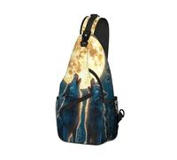 DISUOFEART Crossbody Sling Bag with Graphic Prints, Large Capacity Shoulder Backpack, Travel Chest Bag for Women & Men-17, Wolves Howling Under Giant Moon, 19.7" × 9.5" × 3.5", Art Deco