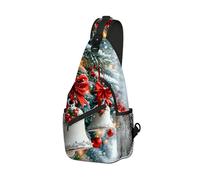 DISUOFEART Crossbody Sling Bag with Graphic Prints, Large Capacity Shoulder Backpack, Travel Chest Bag for Women & Men-4, Bells on Snowy Pine Tree, 19.7" × 9.5" × 3.5", Art Deco