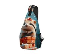 DISUOFEART Crossbody Sling Bag with Graphic Prints, Large Capacity Shoulder Backpack, Travel Chest Bag for Women & Men-29, Hedgehog on Gift Stack in Snow, 19.7" × 9.5" × 3.5", Art Deco