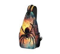 DISUOFEART Crossbody Sling Bag with Graphic Prints, Large Capacity Shoulder Backpack, Travel Chest Bag for Women & Men-18, Spider in Fiery Cosmic Web, 19.7" × 9.5" × 3.5", Art Deco