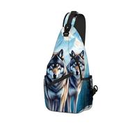 DISUOFEART Crossbody Sling Bag with Graphic Prints, Large Capacity Shoulder Backpack, Travel Chest Bag for Women & Men-12, Pair of Wolves in Snowy Mountains, 19.7" × 9.5" × 3.5", Art Deco