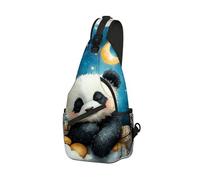 DISUOFEART Crossbody Sling Bag with Graphic Prints, Large Capacity Shoulder Backpack, Travel Chest Bag for Women & Men-26, Panda Cub on Cloud With Macarons, 19.7" × 9.5" × 3.5", Art Deco