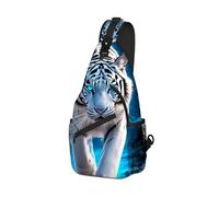 DISUOFEART Crossbody Sling Bag with Graphic Prints, Large Capacity Shoulder Backpack, Travel Chest Bag for Women & Men-6, White Tiger With Blue Eyes, 19.7" × 9.5" × 3.5", Art Deco