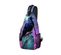 DISUOFEART Crossbody Sling Bag with Graphic Prints, Large Capacity Shoulder Backpack, Travel Chest Bag for Women & Men-19, Raven on Tombstone in Purple Graveyard, 19.7" × 9.5" × 3.5", Art Deco