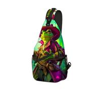 DISUOFEART Crossbody Sling Bag with Graphic Prints, Large Capacity Shoulder Backpack, Travel Chest Bag for Women & Men-7, Frog Wizard in Enchanted Forest, 19.7" × 9.5" × 3.5", Art Deco