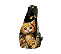 DISUOFEART Crossbody Sling Bag with Graphic Prints, Large Capacity Shoulder Backpack, Travel Chest Bag for Women & Men-6, Kittens in Tree Hollow With Autumn Leaves, 19.7" × 9.5" × 3.5", Art Deco