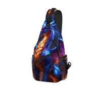 DISUOFEART Crossbody Sling Bag with Graphic Prints, Large Capacity Shoulder Backpack, Travel Chest Bag for Women & Men-28, Bi-color Dragon in Fiery Ruins, 19.7" × 9.5" × 3.5", Art Deco