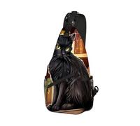 DISUOFEART Crossbody Sling Bag with Graphic Prints, Large Capacity Shoulder Backpack, Travel Chest Bag for Women & Men-2, Black Cat in the Library, 19.7" × 9.5" × 3.5", Art Deco