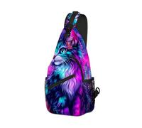 DISUOFEART Crossbody Sling Bag with Graphic Prints, Large Capacity Shoulder Backpack, Travel Chest Bag for Women & Men-9, Neon Cat in the City, 19.7" × 9.5" × 3.5", Art Deco