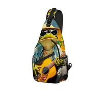 DISUOFEART Crossbody Sling Bag with Graphic Prints, Large Capacity Shoulder Backpack, Travel Chest Bag for Women & Men-22, Frog Playing Guitar in Flower Field, 19.7" × 9.5" × 3.5"