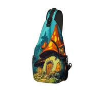DISUOFEART Crossbody Sling Bag with Graphic Prints, Large Capacity Shoulder Backpack, Travel Chest Bag for Women & Men-7, Mushroom Houses in the Forest, 19.7" × 9.5" × 3.5", Art Deco
