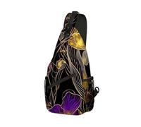 DISUOFEART Crossbody Sling Bag with Graphic Prints, Large Capacity Shoulder Backpack, Travel Chest Bag for Women & Men-4, Gold and Purple Floral, 19.7" × 9.5" × 3.5", Art Deco