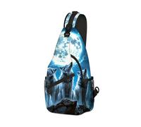 DISUOFEART Crossbody Sling Bag with Graphic Prints, Large Capacity Shoulder Backpack, Travel Chest Bag for Women & Men-21, Three Wolves Howling at Full Moon, 19.7" × 9.5" × 3.5", Art Deco