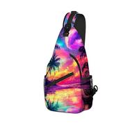 DISUOFEART Crossbody Sling Bag with Graphic Prints, Large Capacity Shoulder Backpack, Travel Chest Bag for Women & Men-10, Enchanted Moonlit Tropical Shore, 19.7" × 9.5" × 3.5", Art Deco
