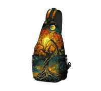 DISUOFEART Crossbody Sling Bag with Graphic Prints, Large Capacity Shoulder Backpack, Travel Chest Bag for Women & Men-20, Glowing Tree Under Dual Moons, 19.7" × 9.5" × 3.5", Art Deco