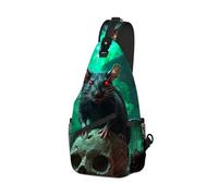 DISUOFEART Crossbody Sling Bag with Graphic Prints, Large Capacity Shoulder Backpack, Travel Chest Bag for Women & Men-17, Red-eyed Rats Swarming a Skull, 19.7" × 9.5" × 3.5", Art Deco