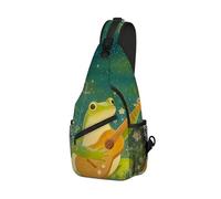 DISUOFEART Crossbody Sling Bag with Graphic Prints, Large Capacity Shoulder Backpack, Travel Chest Bag for Women & Men-4, Cute Frog Playing the Guitar, 19.7" × 9.5" × 3.5", Art Deco