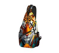 DISUOFEART Crossbody Sling Bag with Graphic Prints, Large Capacity Shoulder Backpack, Travel Chest Bag for Women & Men-7, Tiger Colorful Tropical Flower, 19.7" × 9.5" × 3.5", Art Deco