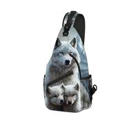 DISUOFEART Crossbody Sling Bag with Graphic Prints, Large Capacity Shoulder Backpack, Travel Chest Bag for Women & Men-22, White Wolf & Pups in Mountain Snow, 19.7" × 9.5" × 3.5", Art Deco