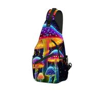 DISUOFEART Crossbody Sling Bag with Graphic Prints, Large Capacity Shoulder Backpack, Travel Chest Bag for Women & Men-12, Neon Mushrooms in Magical Night, 19.7" × 9.5" × 3.5", Art Deco