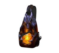 DISUOFEART Crossbody Sling Bag with Graphic Prints, Large Capacity Shoulder Backpack, Travel Chest Bag for Women & Men-18, Dragon Holding Glowing Orb, 19.7" × 9.5" × 3.5", Art Deco