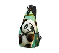 DISUOFEART Crossbody Sling Bag with Graphic Prints, Large Capacity Shoulder Backpack, Travel Chest Bag for Women & Men-11, Panda on Bamboo Stem, 19.7" × 9.5" × 3.5", Art Deco