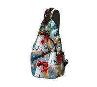 DISUOFEART Crossbody Sling Bag with Graphic Prints, Large Capacity Shoulder Backpack, Travel Chest Bag for Women & Men-1, Bells on Snowy Tree, 19.7" × 9.5" × 3.5", Art Deco