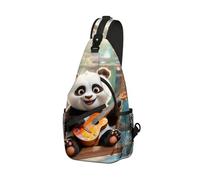DISUOFEART Crossbody Sling Bag with Graphic Prints, Large Capacity Shoulder Backpack, Travel Chest Bag for Women & Men-18, Panda Cub Playing Ukulele on Swing, 19.7" × 9.5" × 3.5", Art Deco