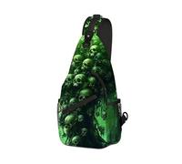 DISUOFEART Crossbody Sling Bag with Graphic Prints, Large Capacity Shoulder Backpack, Travel Chest Bag for Women & Men-21, Skull-covered Tree in Eerie Green Glow, 19.7" × 9.5" × 3.5", Art Deco