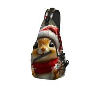 DISUOFEART Crossbody Sling Bag with Graphic Prints, Large Capacity Shoulder Backpack, Travel Chest Bag for Women & Men-18, Squirrel in Santa Hat Playing Snow, 19.7" × 9.5" × 3.5", Art Deco