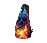 DISUOFEART Crossbody Sling Bag with Graphic Prints, Large Capacity Shoulder Backpack, Travel Chest Bag for Women & Men-18, Cosmic Skull Wreathed in Fire, 19.7" × 9.5" × 3.5", Art Deco