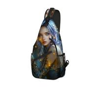 DISUOFEART Crossbody Sling Bag with Graphic Prints, Large Capacity Shoulder Backpack, Travel Chest Bag for Women & Men-15, Starlight Elf With Blue Hair, 19.7" × 9.5" × 3.5"