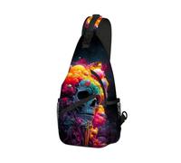 DISUOFEART Crossbody Sling Bag with Graphic Prints, Large Capacity Shoulder Backpack, Travel Chest Bag for Women & Men-27, Cosmic Skull With Colorful Nebulas, 19.7" × 9.5" × 3.5", Art Deco