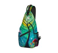 DISUOFEART Crossbody Sling Bag with Graphic Prints, Large Capacity Shoulder Backpack, Travel Chest Bag for Women & Men-7, Colorful Spiral Tree, 19.7" × 9.5" × 3.5", Art Deco