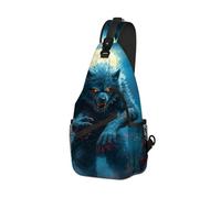 DISUOFEART Crossbody Sling Bag with Graphic Prints, Large Capacity Shoulder Backpack, Werewolf in Moonlit Forest of Skulls Travel Chest Bag for Women & Men