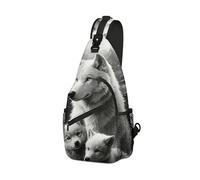 DISUOFEART Crossbody Sling Bag with Graphic Prints, Large Capacity Shoulder Backpack, White Wolf & Pups in Snowy Mountains Travel Chest Bag for Women & Men