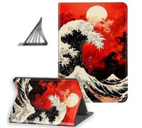 DISUOFEART for All-New 6'' Basic Kindle 11th Generation (2024/2022 Release) Case, Slim Lightweight Stand Cover with Auto Sleep/Wake, Red Sunset Version of The Great Wave